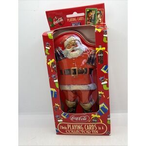 NEW COCA COLA SANTA CLAUS CHRISTMAS PLAYING FACTORY SEALED CARDS 2 DECKS IN TIN